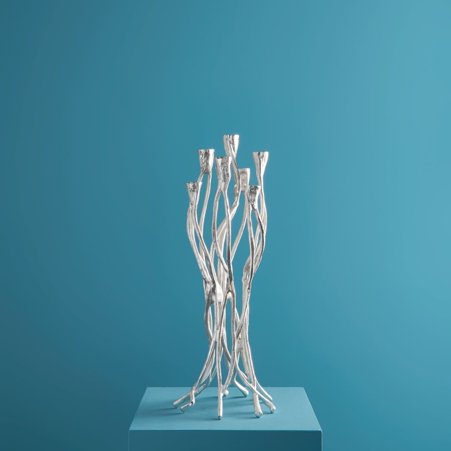 Accessoires Werns | Kerzenleuchter Roots, Silber, Aluminium, Handgefertigt, 25X22X63,5 Cm