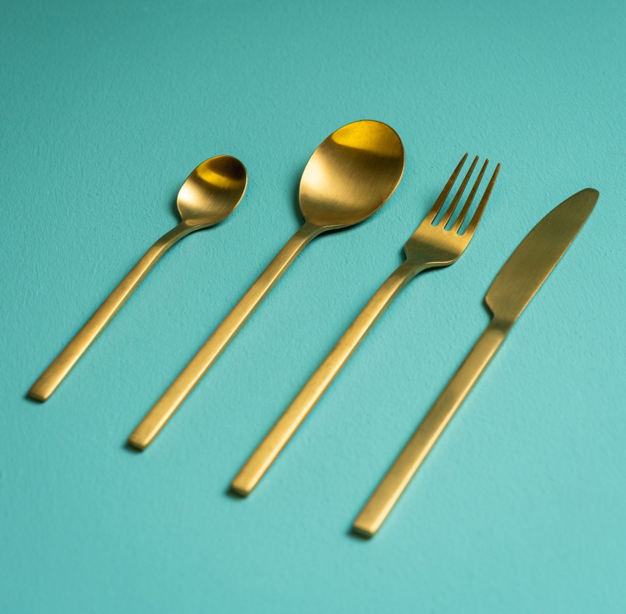 Geschirr Werns | 4Er Besteckset Golden Cutlery, Gold, Edelstahl 18/10, 25X17X3Cm