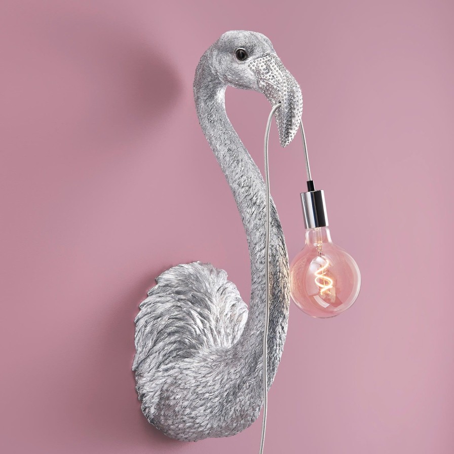 Tierleuchten Werns | Wandleuchte Flamingo Tiffany, Silber, Polyresin, 26,5X24,5X71,5 Cm