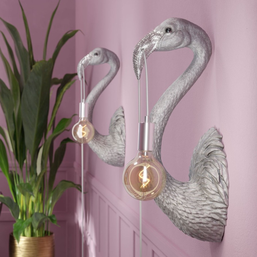 Tierleuchten Werns | Wandleuchte Flamingo Tiffany, Silber, Polyresin, 26,5X24,5X71,5 Cm