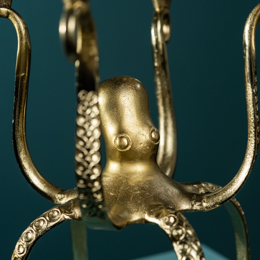 Accessoires Werns | Kerzenleuchter Oktopus Ottilie, Gold, Aluminium, 31,5X32,5X43,5 Cm