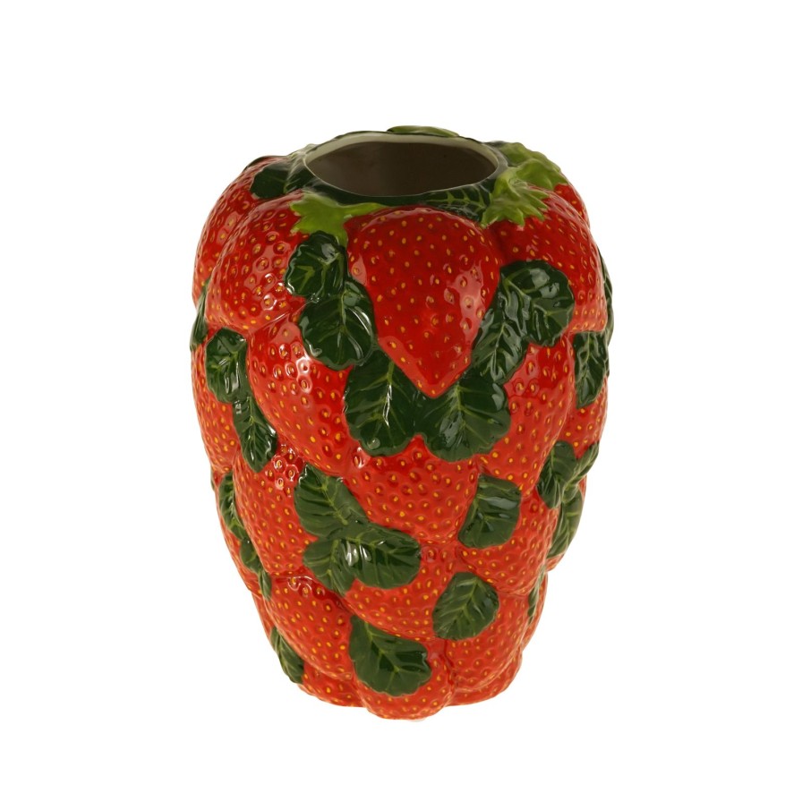 Accessoires Werns | Dekovase Strawberries, Erdbeere M. Blattern, Rot-Grun, Handbemalt, Porzellan, Glasiert, 17,5X17,5X21,5Cm