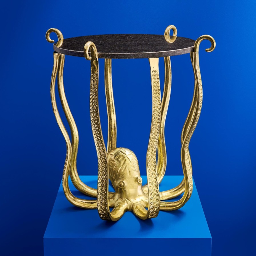 Mobel Werns | Beistelltisch Oktopus / Krake Kris, Gold, Aluminium/Marmor, 55X58 Cm