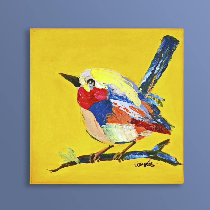 Wall Art Werns | Gemalde Vogel Birdy, Gelb - Farbe: Gelb