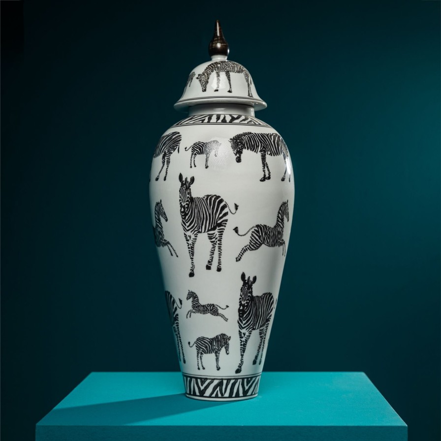 Accessoires Werns | Deckelvase Zebra, Porzellan, 23X23X60 Cm