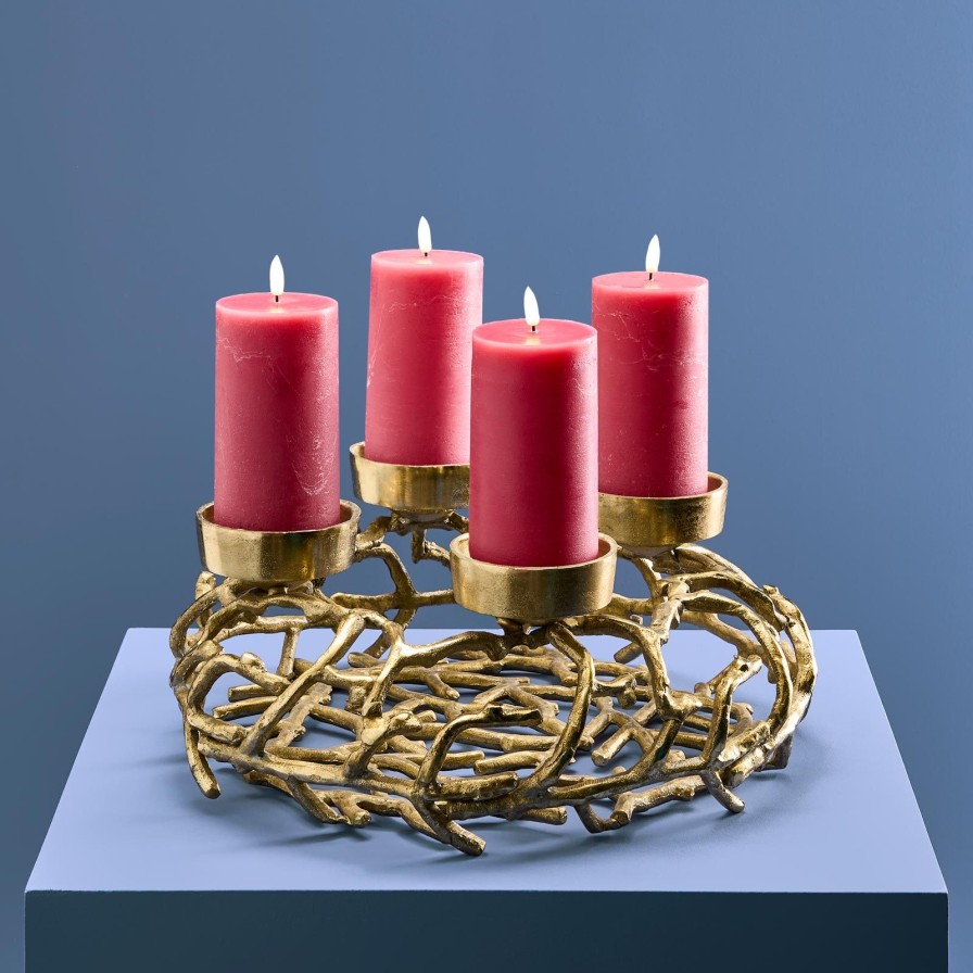 Accessoires Werns | Adventskerzenhalter / Adventskranz M. 4 Kerzenhaltern, Gold, Aluminium, 39X15 Cm