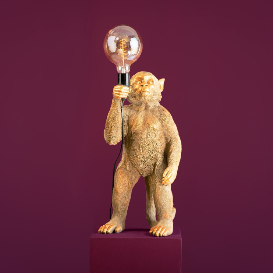 Tierleuchten Werns | Tischleuchte Affe Koko, Gold, Polyresin, 26,5X25X55 Cm, E27