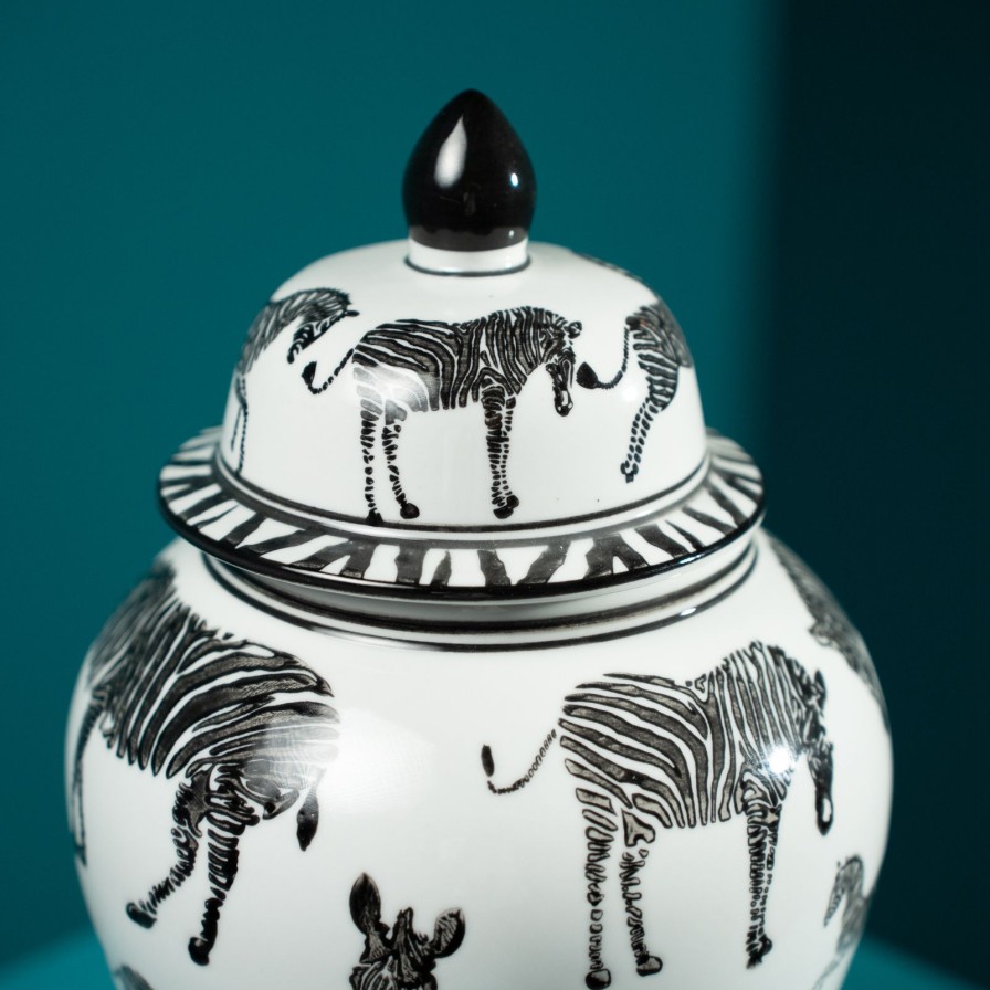 Accessoires Werns | Deckelvase Zebra, Porzellan, 21X21X34 Cm