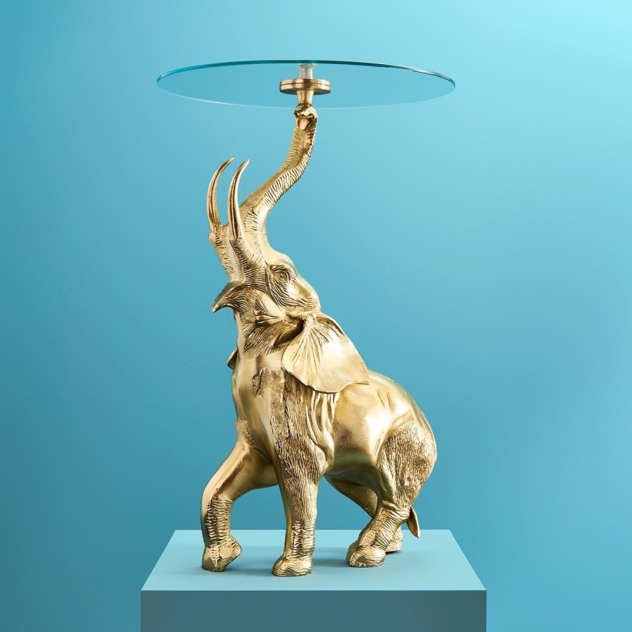 Mobel Werns | Beistelltisch Elefant Kimba, Gold, Aluminium/Glas, 46X72 Cm