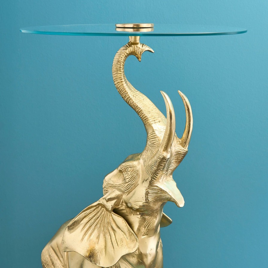 Mobel Werns | Beistelltisch Elefant Kimba, Gold, Aluminium/Glas, 46X72 Cm