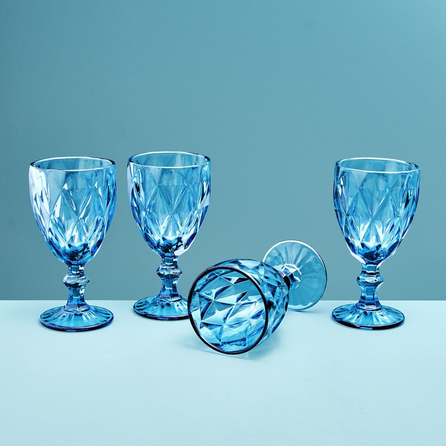 Geschirr Werns | 4Er-Set Weinglas, Blau, Glas, 9 X 17 Cm