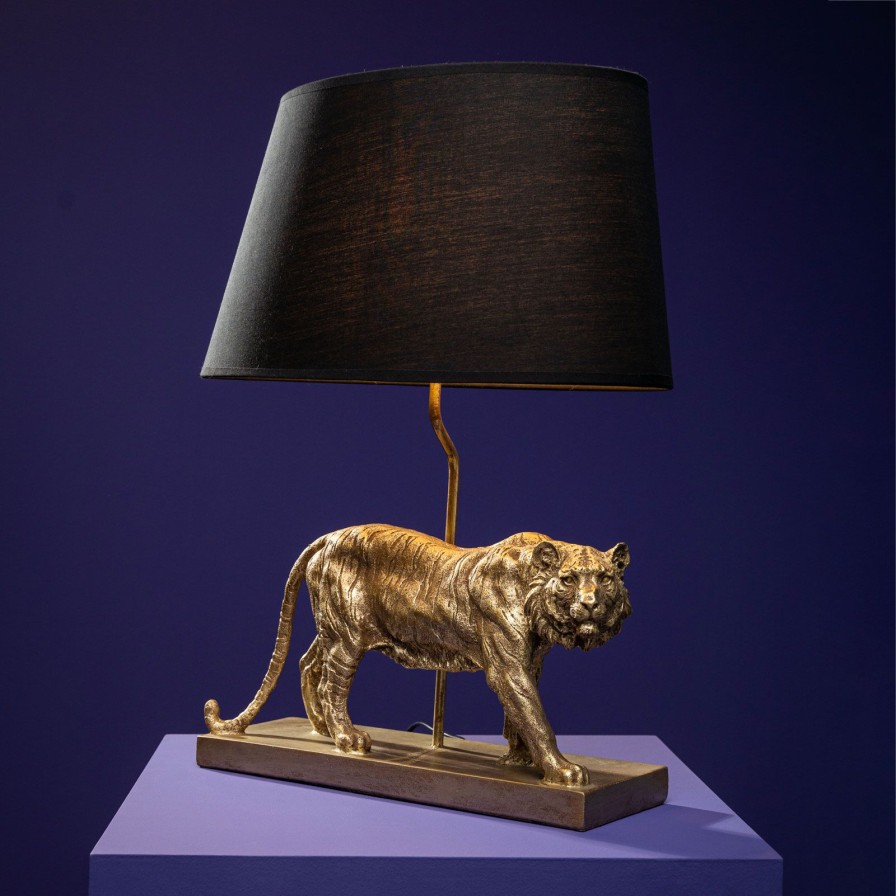 Tierleuchten Werns | Tischleuchte Tiger Tiziano, Gold, Polyresin, 44,5X26X58Cm