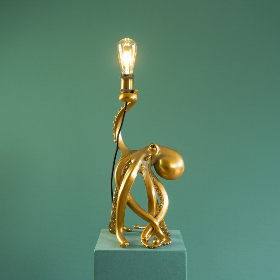 Tierleuchten Werns | Tischleuchte Oktopus Otto Octopus, Gold, Polyresin, 27X25,5X54 Cm, E27, 230V, Max. 40 W, 2M Kabel