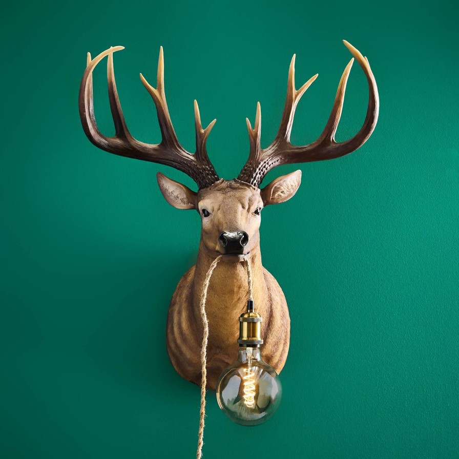 Tierleuchten Werns | Wandleuchte Hirsch Harry, Braun, Polyresin, 57,5X41,5X73,5 Cm