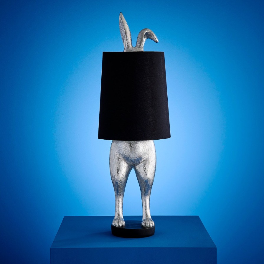 Tierleuchten Werns | Tischleuchte Hase Hiding Bunny®, Silber-Schwarz, Polyresin, 24X24X74 Cm