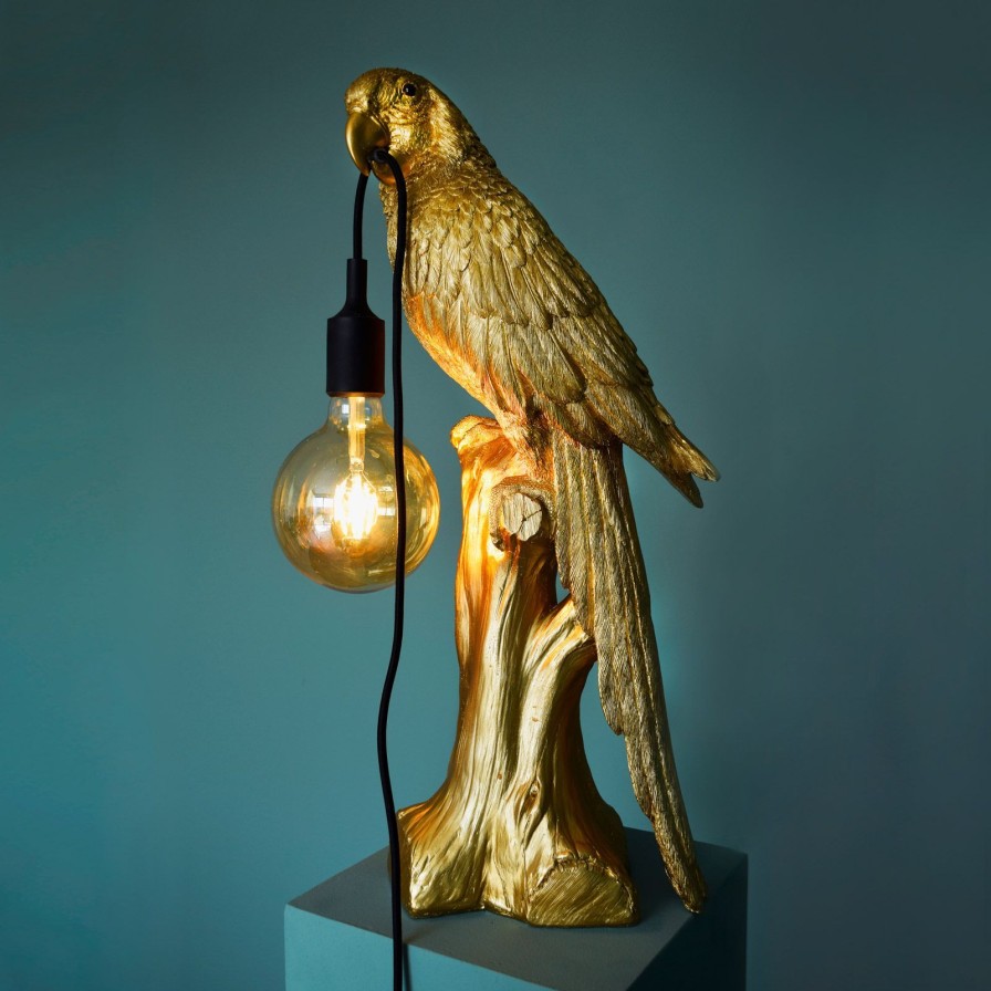 Tierleuchten Werns | Tischleuchte Papagei Timmy, Gold, Polyresin, 27,5X18X61 Cm, E27