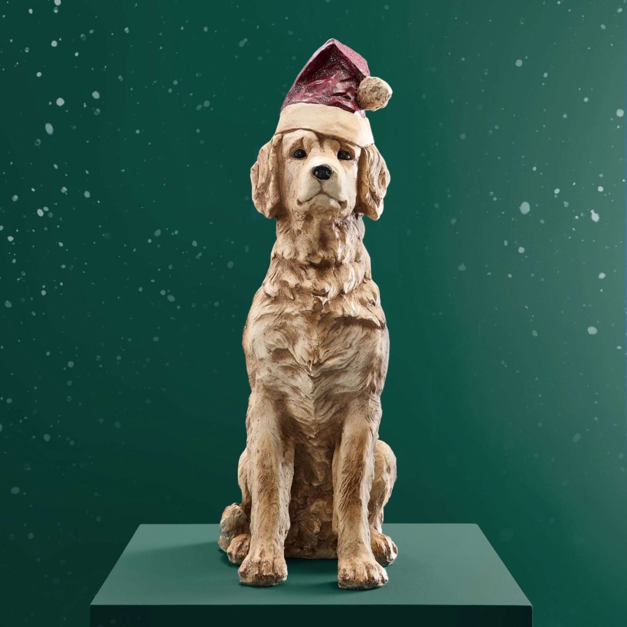 Accessoires Werns | Tierfigur Weihnachten Hund Santa Dog, Braun, Magnesia, 24X34X67 Cm