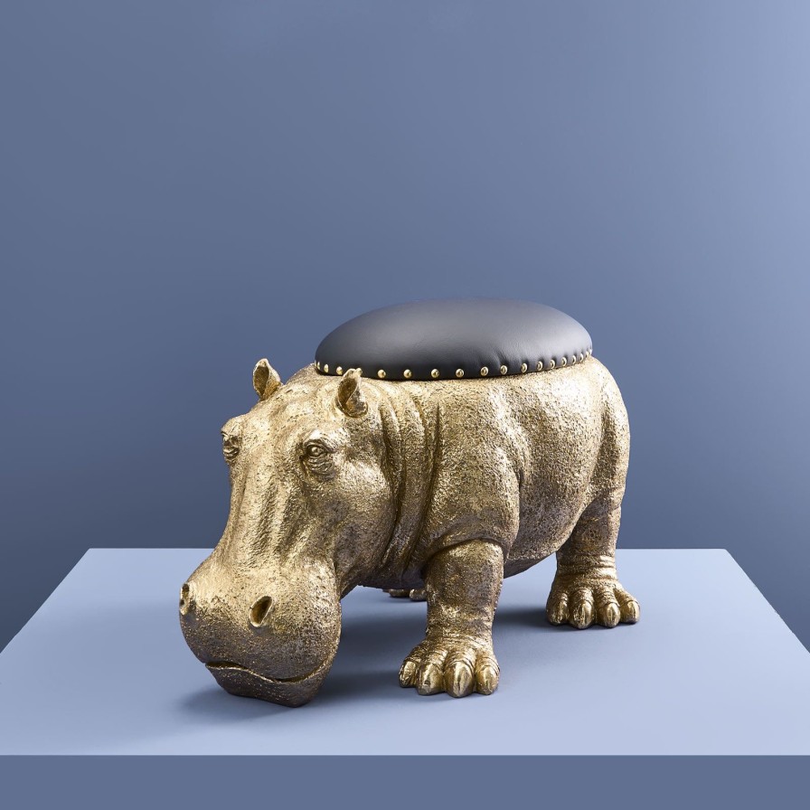 Mobel Werns | Hocker Nilpferd Patty Potamus, Gold, Poly, 72,5X37X45 Cm