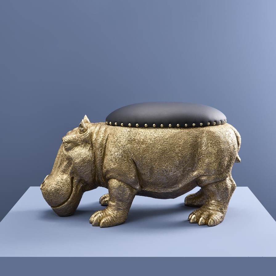 Mobel Werns | Hocker Nilpferd Patty Potamus, Gold, Poly, 72,5X37X45 Cm