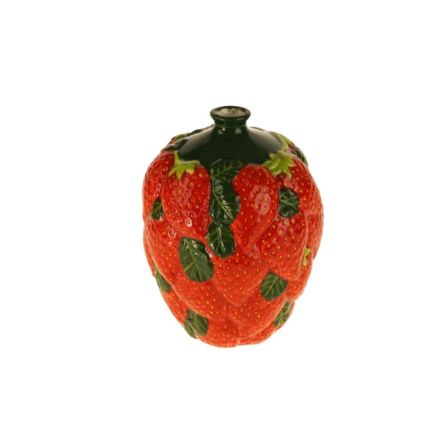 Accessoires Werns | Dekovase Strawberries, Erdbeere M. Blattern, Rot-Grun, Handbemalt, Porzellan, Glasiert, 14,5X14,5X18,5Cm