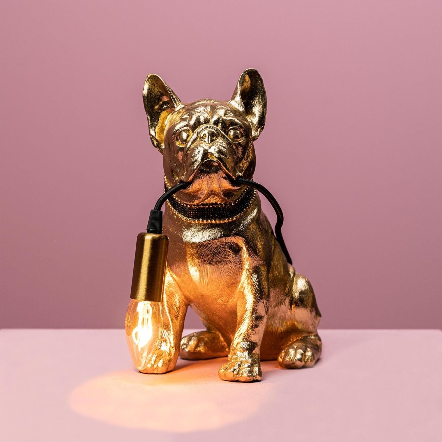 Tierleuchten Werns | Tischleuchte Hund Francis, Gold, Polyresin, 25X15X29 Cm, E14