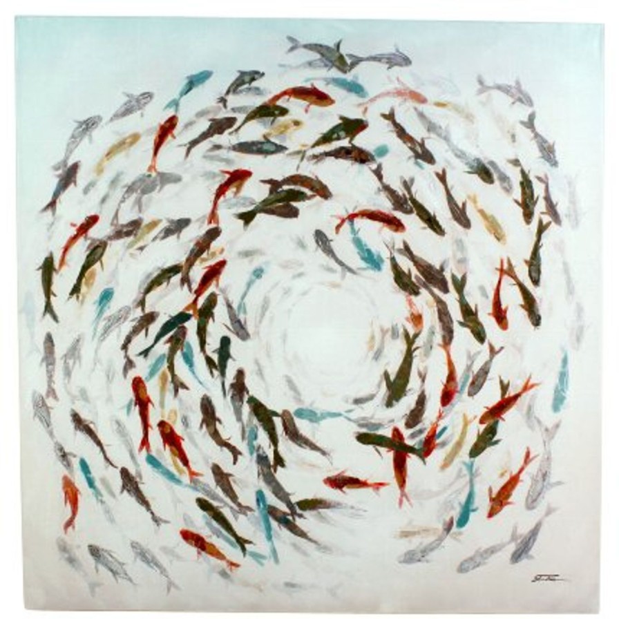 Wall Art Werns | Bild Fische School Of Fish, Handgemalt, Acryl Auf Leinwand, 100X100 Cm