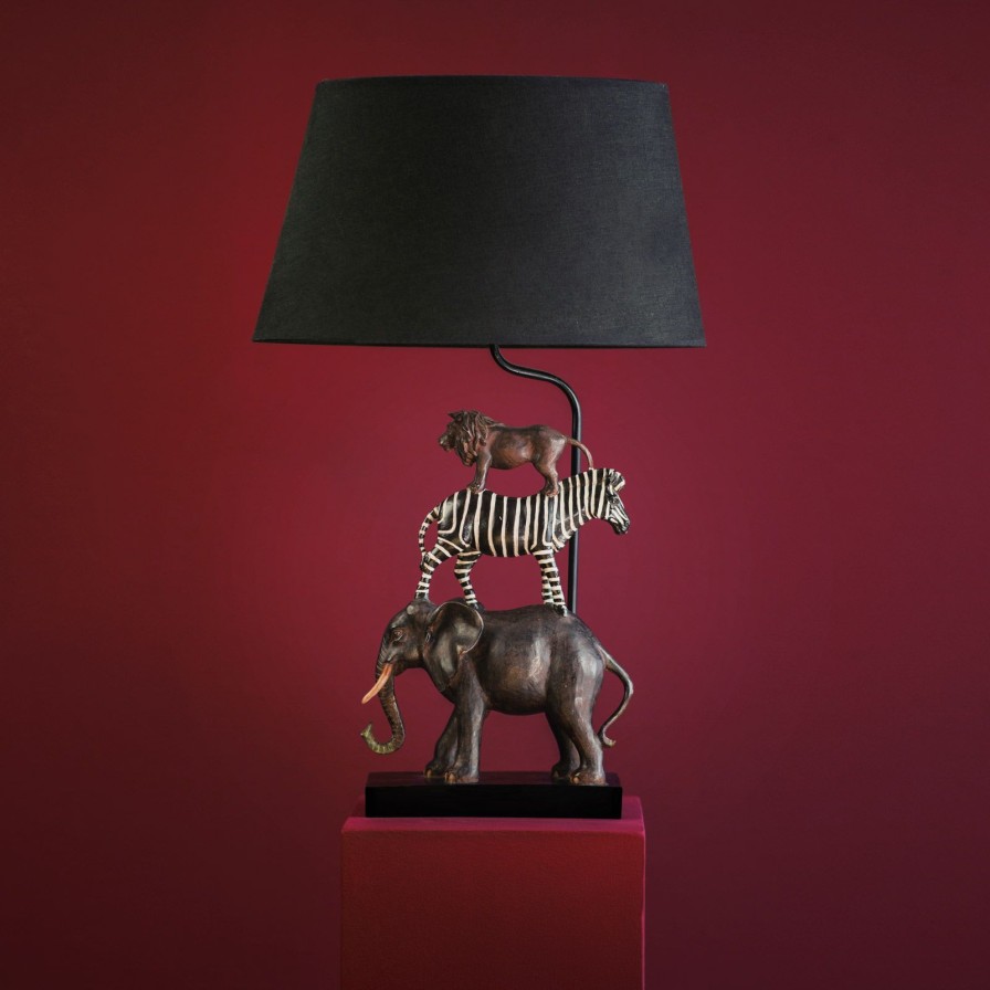 Tierleuchten Werns | Tischleuchte Safari, Elefant, Zebra, Lowe, Schwarz Polyresin 70 Cm, E27