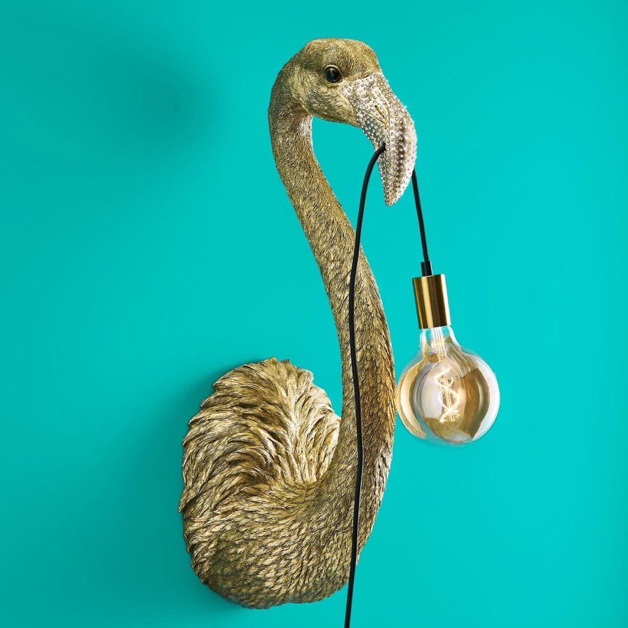 Tierleuchten Werns | Wandleuchte Flamingo Tiffany, Gold, Polyresin, 26,5X24,5X71,5 Cm