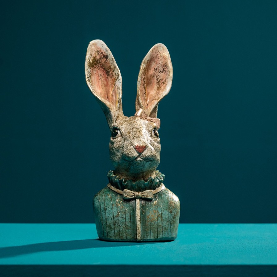 Accessoires Werns | Figur Hase Heidilein, Turkis/Creme/Gold, Polyresin, 11X9,5X22,5Cm