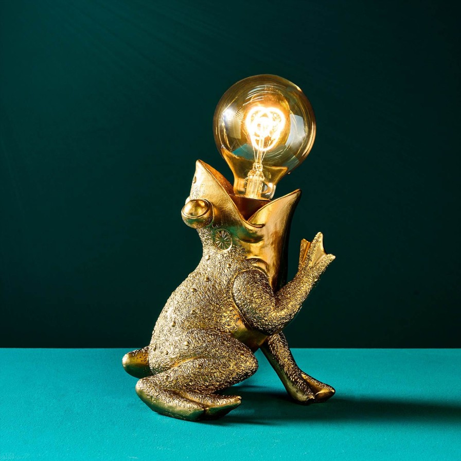 Tierleuchten Werns | Tischleuchte Frosch Froggy, Gold, Polyresin, 16,5X16,5X18 Cm