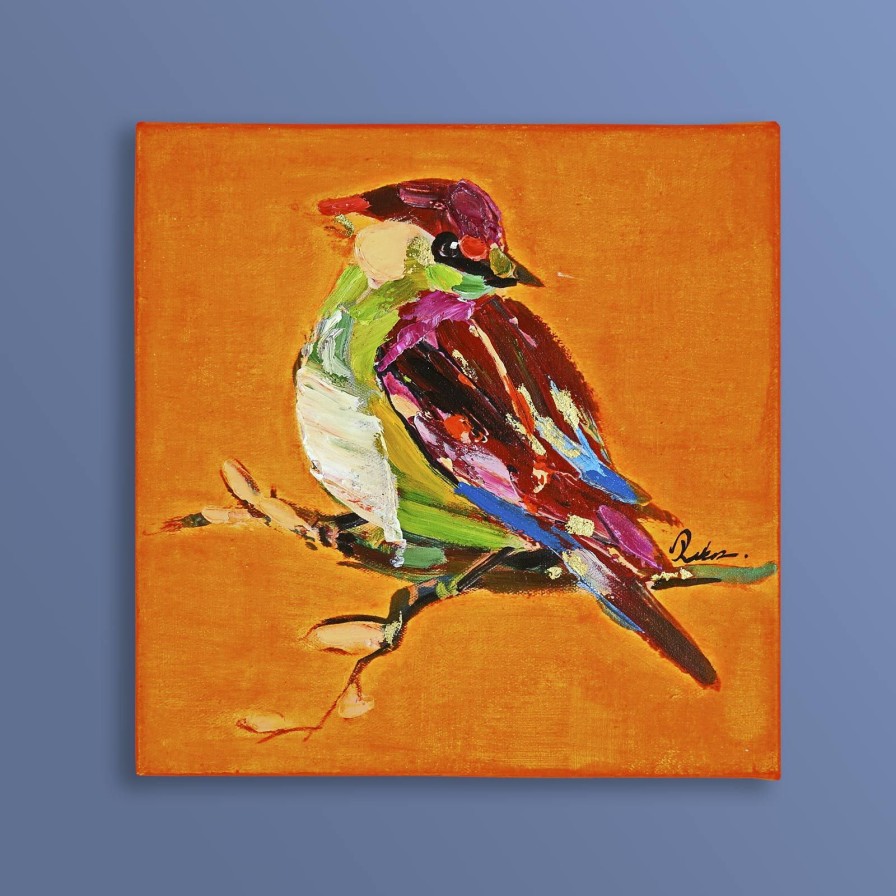 Wall Art Werns | Gemalde Vogel Birdy, Orange - Farbe: Orange