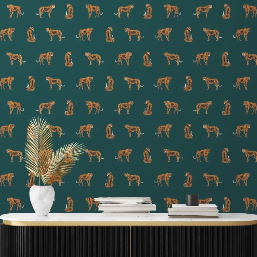 Wall Art Werns | Tapete Leopard Leopold, Grun, Vliestapete, Made & Designed In Germany 150 G/Qm, 0,53X10,05 M