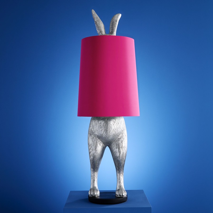 Tierleuchten Werns | Stehleuchte Hase Hiding Rabbit®, Magenta-Silber, Polyresin, 38.5X38.5X115Cm, E27 - Farbe: Magenta