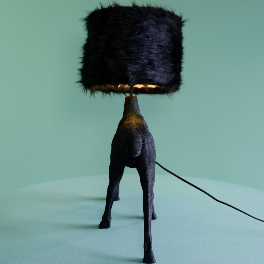 Tierleuchten Werns | Tischleuchte Hirsch Hirsch-Heis-Ich, Schwarz, 61X26X55 Cm. E27, Material: Polyresin, Kunstfell