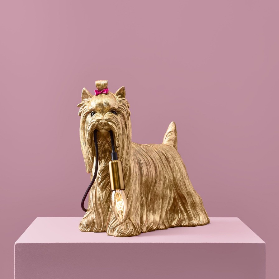 Tierleuchten Werns | Tischleuchte Hund Daisy, Gold, Polyresin, 40X17X32,5 Cm