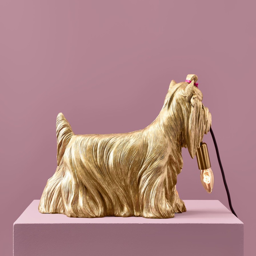 Tierleuchten Werns | Tischleuchte Hund Daisy, Gold, Polyresin, 40X17X32,5 Cm