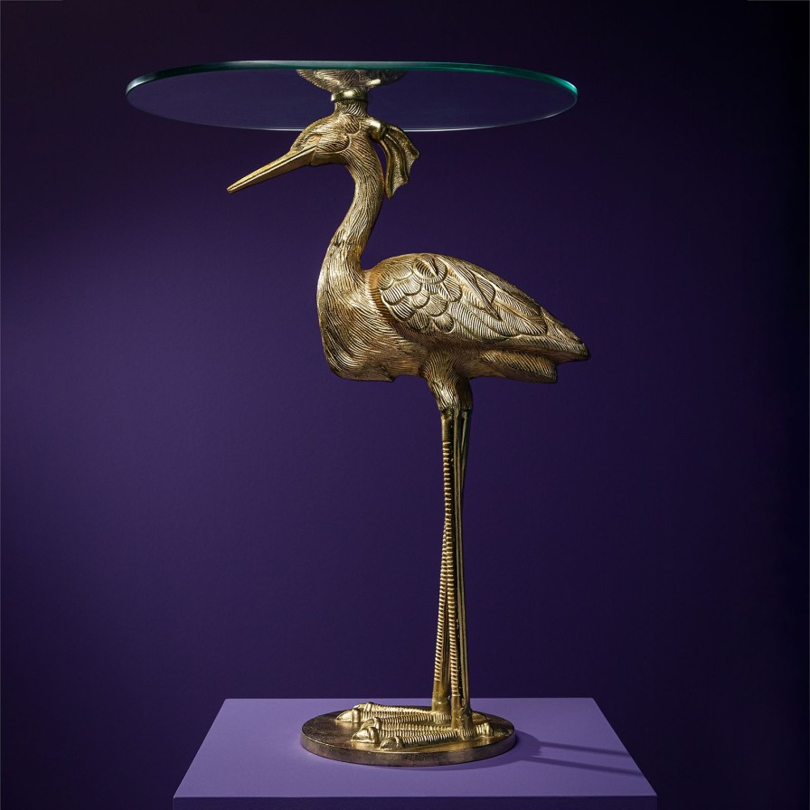 Mobel Werns | Beistelltisch Vogel Harry, Gold, Aluminium/Glas, 54X39X75 Cm