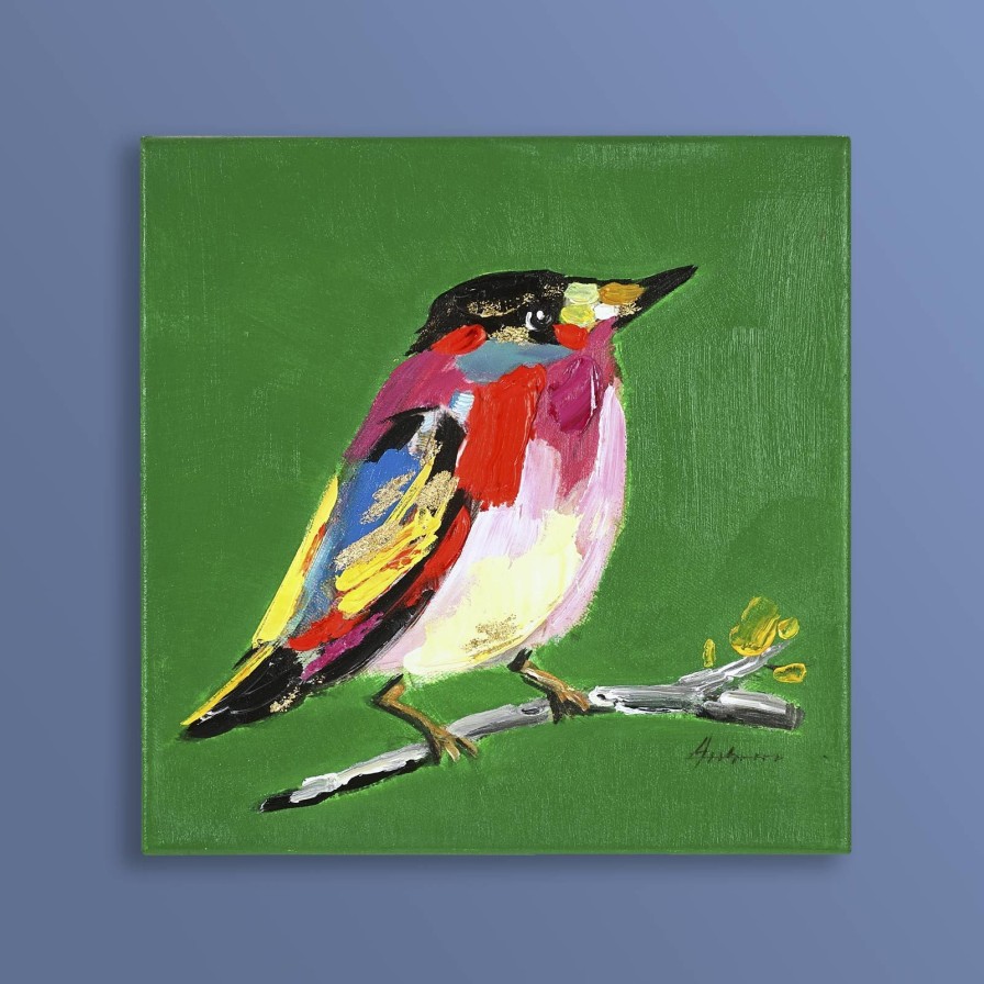 Wall Art Werns | Gemalde Vogel Birdy, Grun - Farbe: Grun