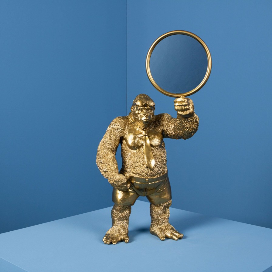 Accessoires Werns | Spiegel Affe Mirror Monkey, Gold, Polyresin, 20X18X40 Cm