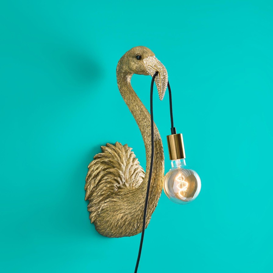 Tierleuchten Werns | Wandleuchte Flamingo Tiffany Junior, Gold, Polyresin, 20,5X19X50 Cm