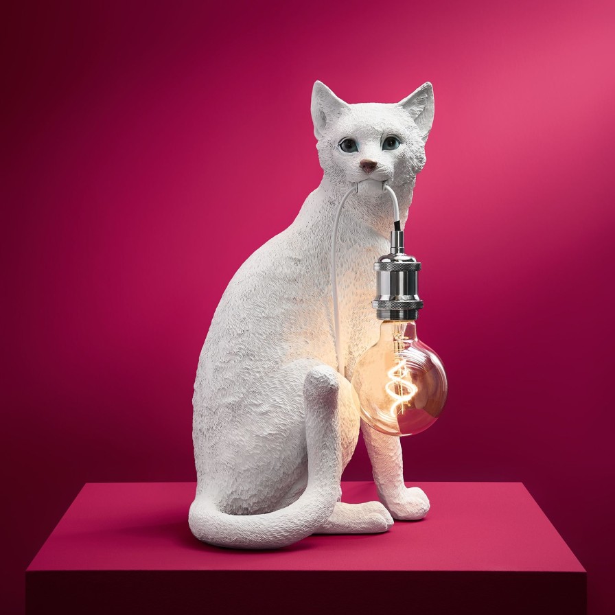 Tierleuchten Werns | Tischleuchte Katze Chouchou, Weis, Polyresin, 29,3X26X44,5 Cm