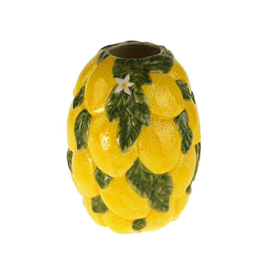 Accessoires Werns | Dekovase Lemons, Zitrone M. Blattern, Gelb-Grun, Handbemalt, Porzellan, Glasiert, 17X17X21,5Cm