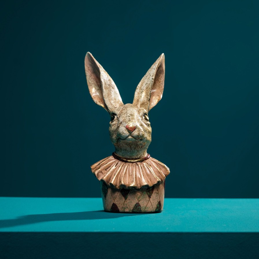 Accessoires Werns | Figur Hase Heinzilein, Apricot/Creme/Gold, Polyresin,12X10X22,5Cm