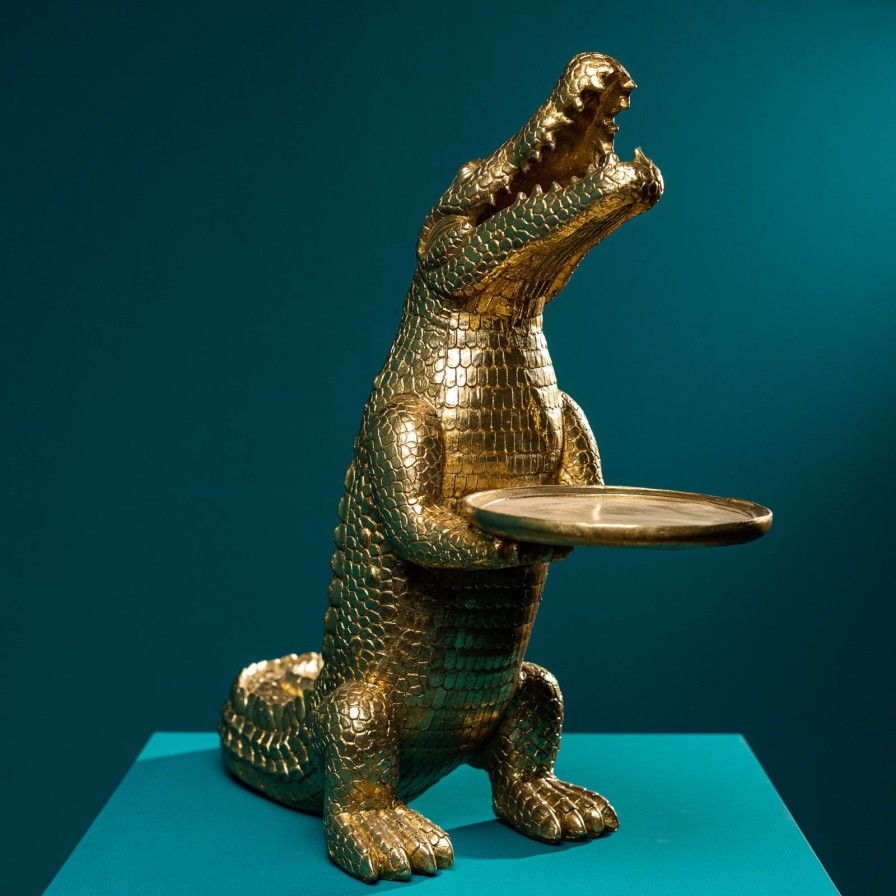 Mobel Werns | Beistelltisch Krokodil Morty, Gold, Polyresin, 60X32X53 Cm