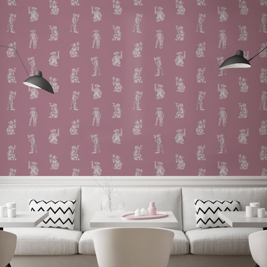 Wall Art Werns | Tapete Affe Cocktail Monkeys, Rosa, Vliestapete, Made & Designed In Germany 0,53X10,05 M (150 G/Qm)