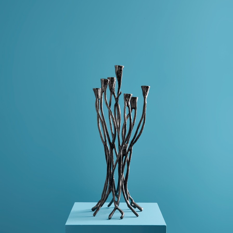 Accessoires Werns | Kerzenleuchter Roots, Schwarz, Aluminium, Handgefertigt, 25X22X63,5 Cm