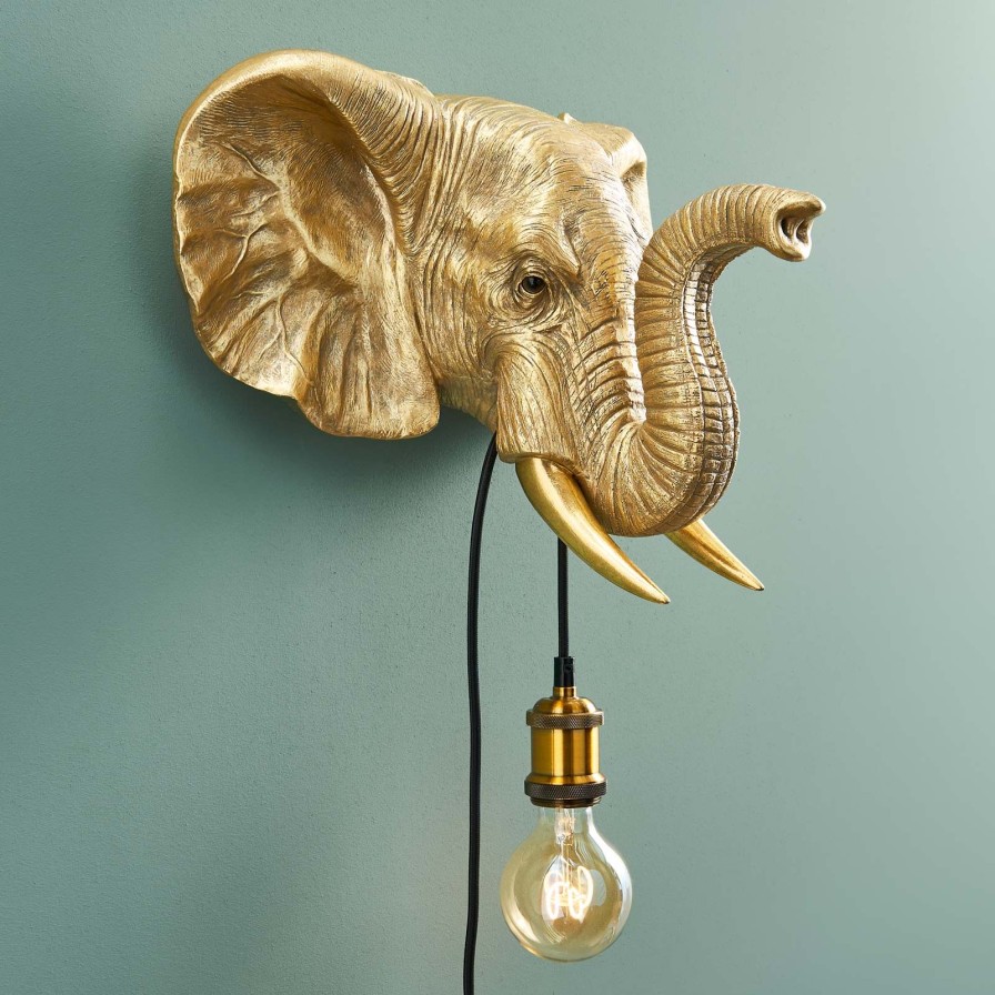 Tierleuchten Werns | Wandleuchte Elefant Jumbo, Gold, Polyresin, 42,5X29X36,5Cm, E27