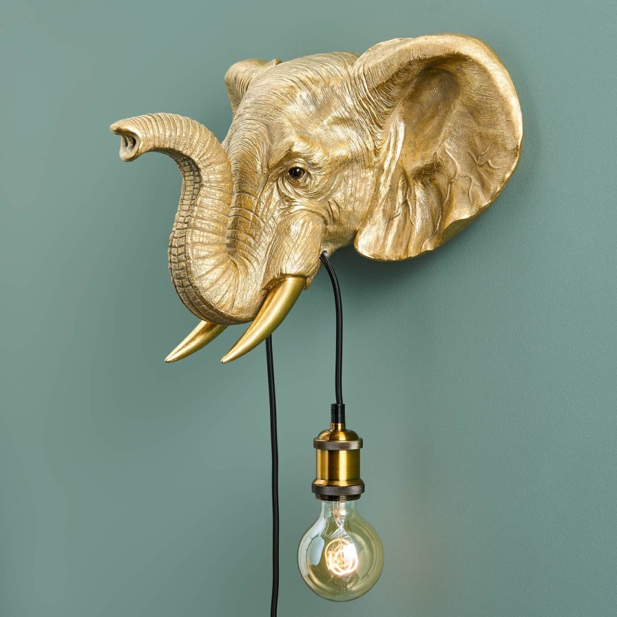 Tierleuchten Werns | Wandleuchte Elefant Jumbo, Gold, Polyresin, 42,5X29X36,5Cm, E27