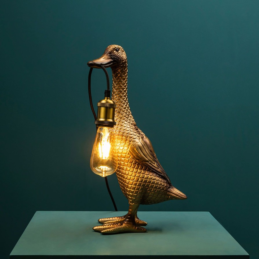 Tierleuchten Werns | Tischleuchte Ente Son Of A Duck, Gold, Polyresin, 18X23X44 Cm, E27