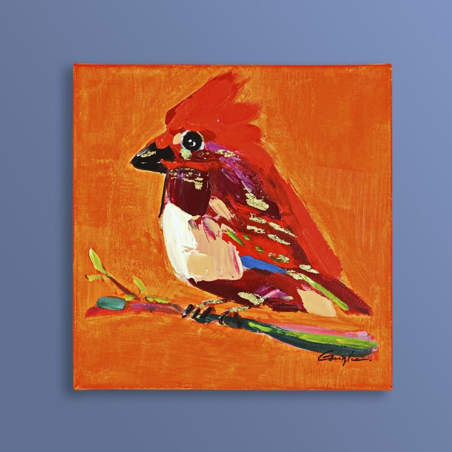 Wall Art Werns | Gemalde Vogel Birdy, Rot-Orange - Farbe: Rotorange